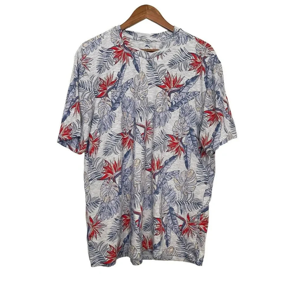 Tommy Bahama Red and Blue Floral Short Sleeve Tee